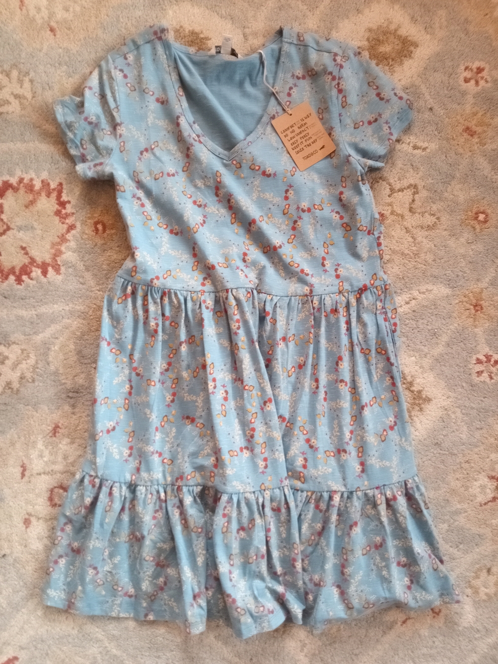 Toad&Co Women's Light Blue Floral Tiered Dress NWT